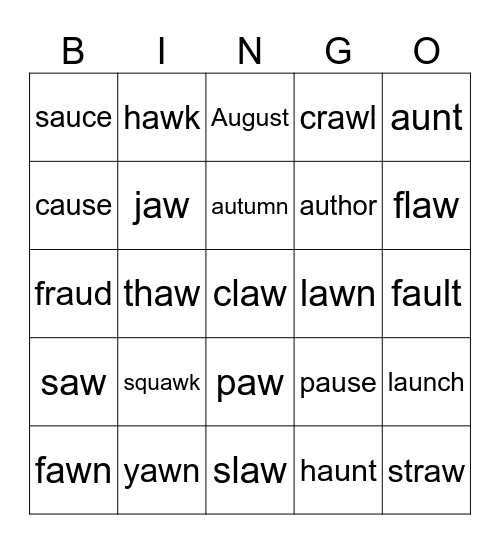 Diphthongs au/aw Bingo Card
