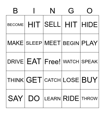 SIMPLE PRESENT VERBS Bingo Card