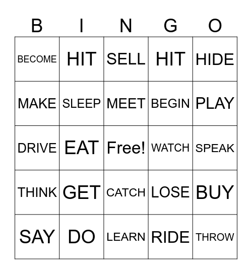 SIMPLE PRESENT VERBS Bingo Card