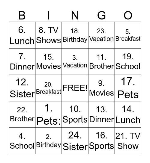 Getting to Know You Bingo Card