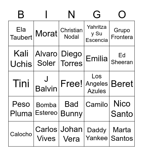 Los artistas LDM 2025 Bingo Card