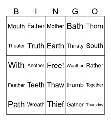 Speech Therapy March Practice: /th/ Bingo Card