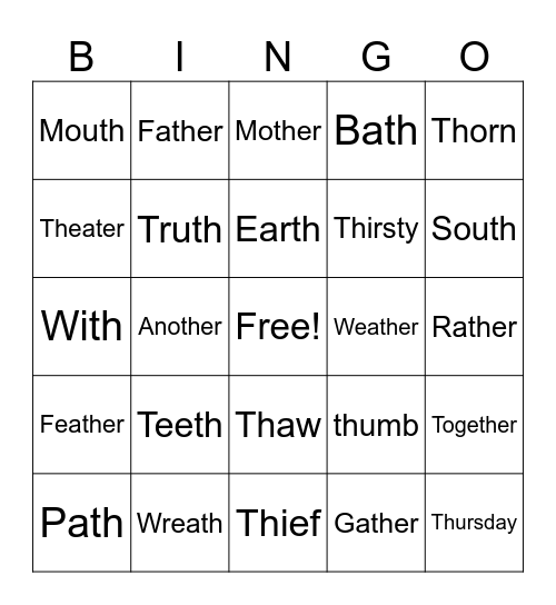 Speech Therapy March Practice: /th/ Bingo Card