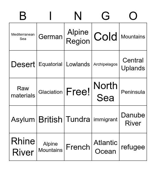 Vocab Review Bingo Card
