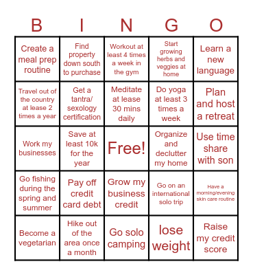 2024 Goals Bingo Card