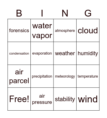 Weather Patterns Bingo Card