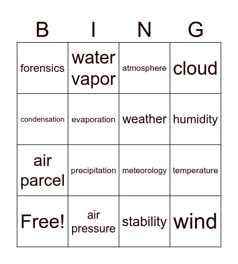 Weather Patterns Bingo Card