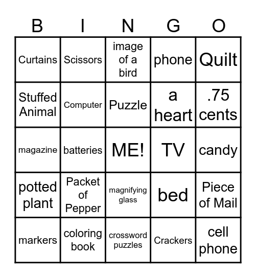 "In Your Room" Bingo Card