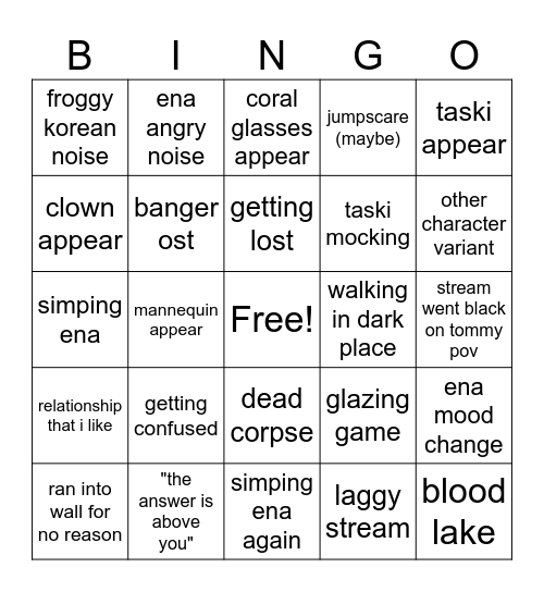 ENA dream bbq Bingo Card
