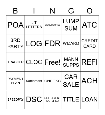 SETTLEMENT BINGO Card
