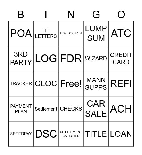 SETTLEMENT BINGO Card
