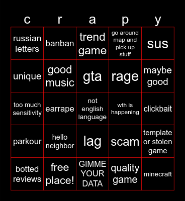 Crappy ANDROID Bingo Card