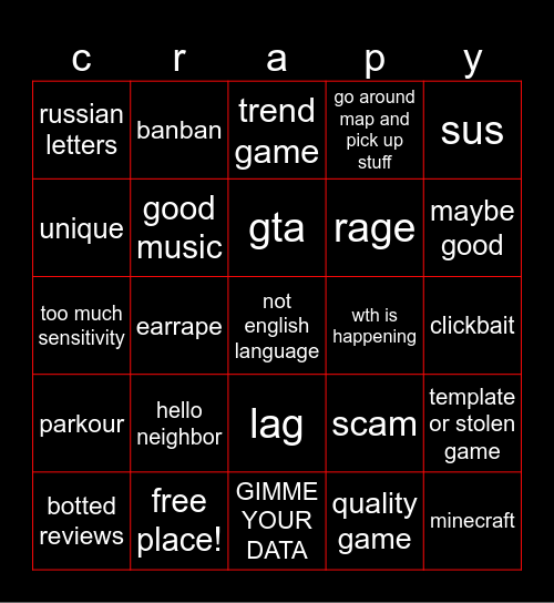 Crappy ANDROID Bingo Card