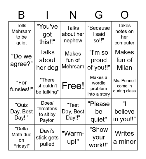 Ms. Radake's Orange Class Bingo Card