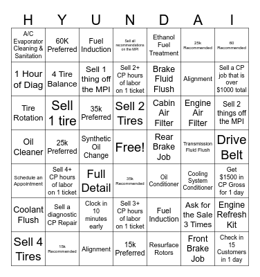 Hyundai Bingo Card
