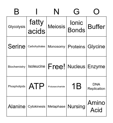 BIOMOLECULES BINGO Card