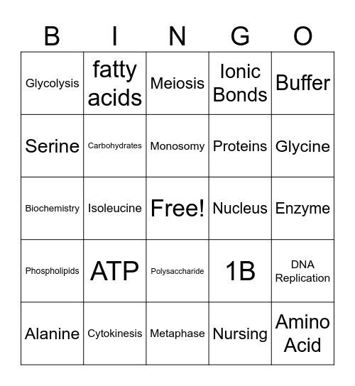 BIOMOLECULES BINGO Card