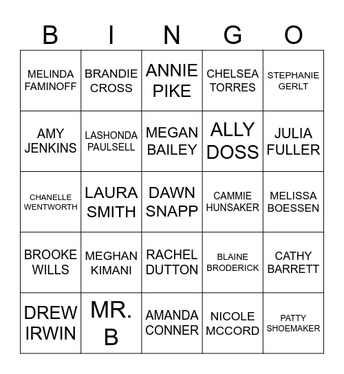 Guess Who!? Bingo Card