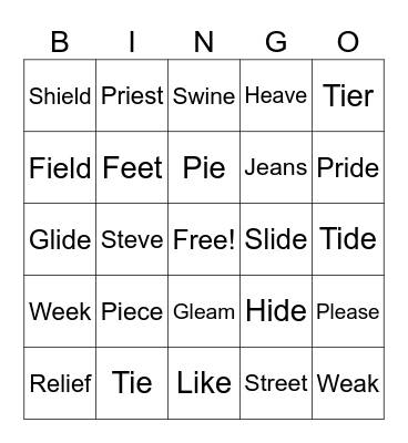 Long E and Long I Bingo Card