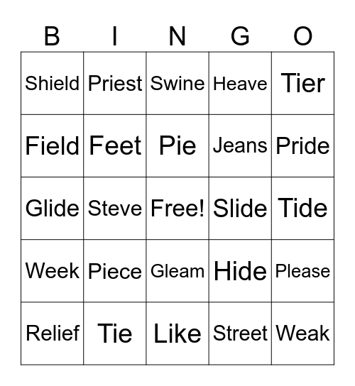 Long E and Long I Bingo Card
