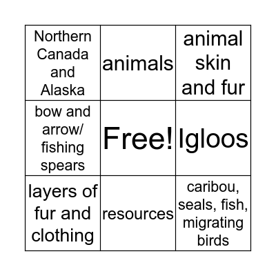 Inuit Bingo Card
