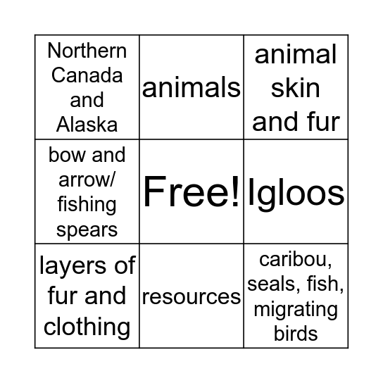 Inuit Bingo Card