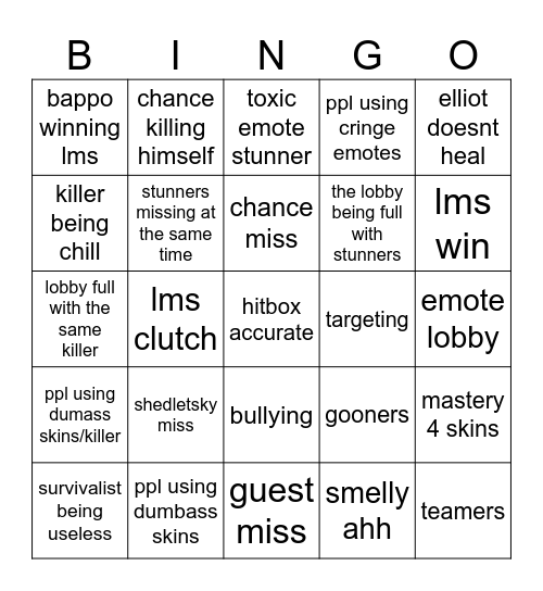 forsaken Bingo Card