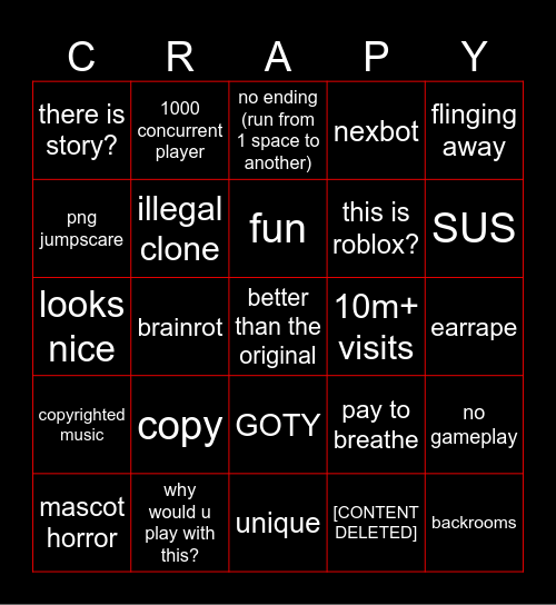 Crappy ROBLOX Bingo Card