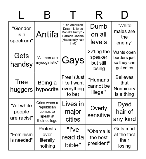 Uneducated Liberal Bingo Card