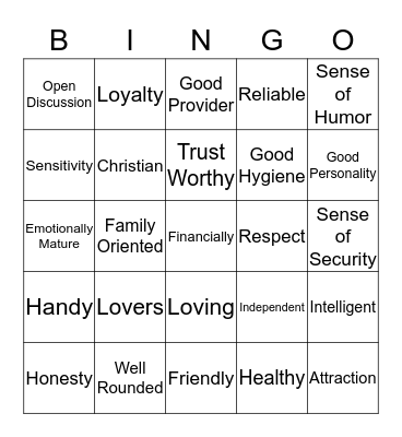 The Love Bag Bingo Card