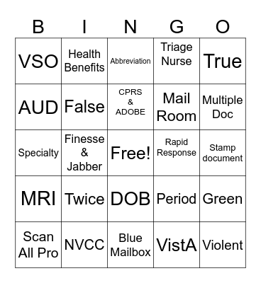Operations BINGO Card