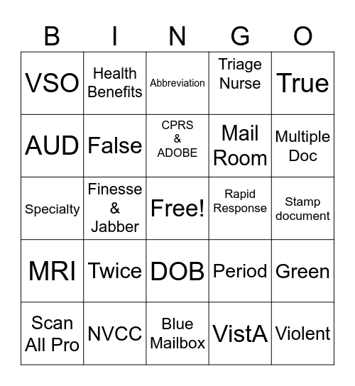 Operations BINGO Card