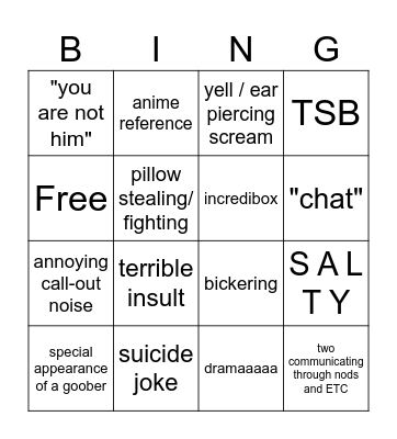 chaotic classroom bingo Card