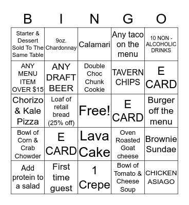 THURSDAY BINGO Card