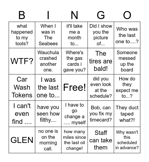 Bob Bingo Card