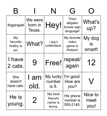 Untitled Bingo Card