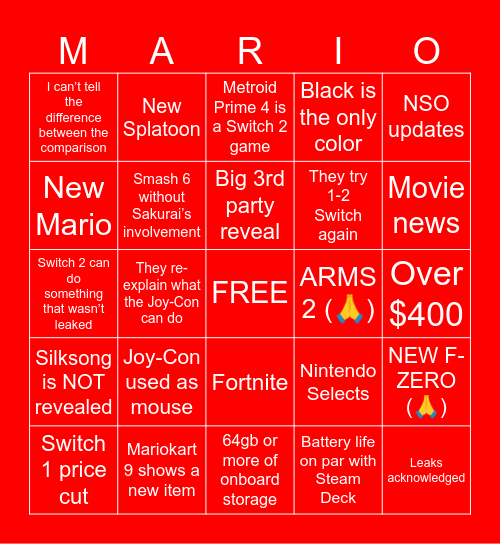 Switch 2 Direct Bingo Card