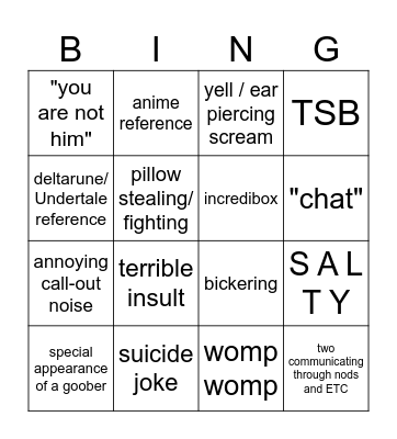 chaotic classroom bingo Card