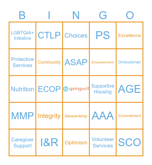 Springwell Bingo! Bingo Card