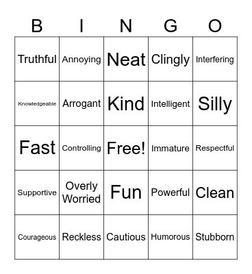 Connotative Words Bingo Card