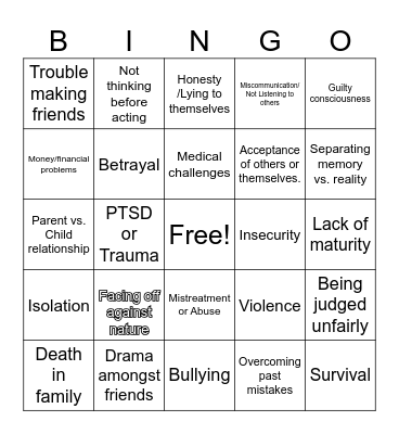 Conflict Bingo Card