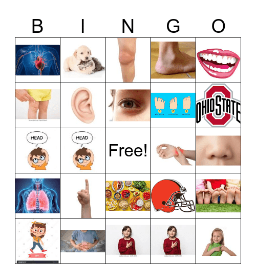 Bing Body Parts Bingo Card