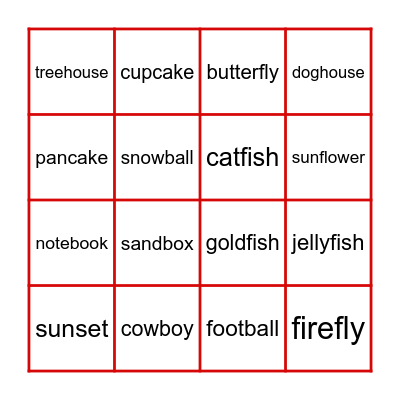 Compound Word BINGO! Bingo Card