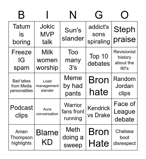NT NBA BINGO Card