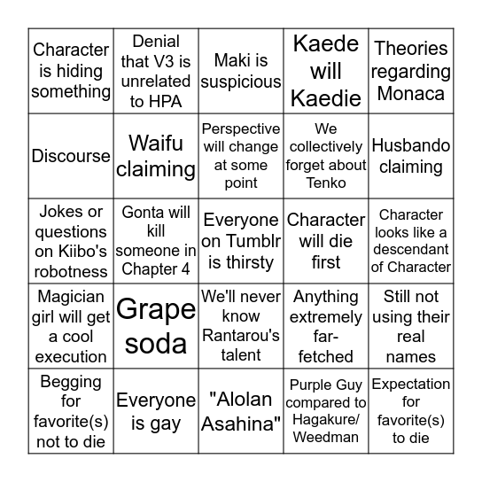 NDRV3 Bingo Card