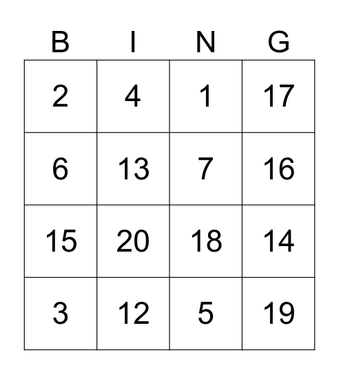 addition and subtraction bingo Card