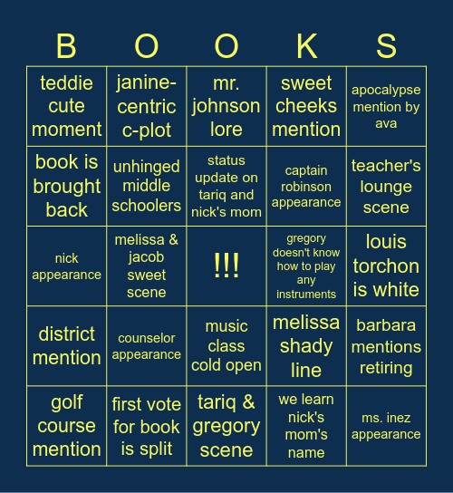 abbott elementary: "books" Bingo Card