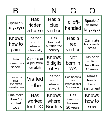 Pi Party Bingo Card