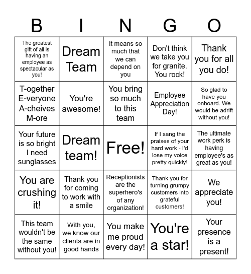 Portico Employee Appreciation Day BINGO Card