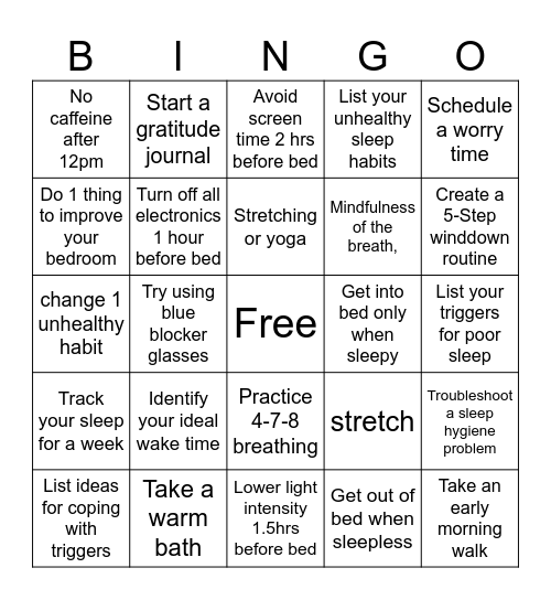 Sherwood Sleep Bingo Card